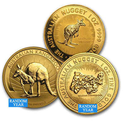 Australia 1 oz Gold Kangaroo- nugget bu random year coins